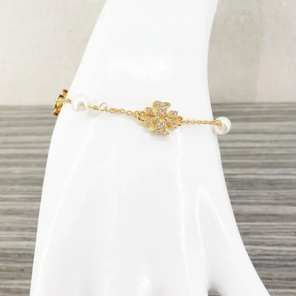 Tory Burch Gemstones and Pearl Bracelet Gold OS - Picture 6 of 16